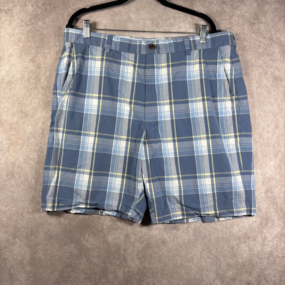 Brooks Brothers Bermuda‎ Shorts Mens Size 38 Blue Plaid Chino Flat Front Preppy